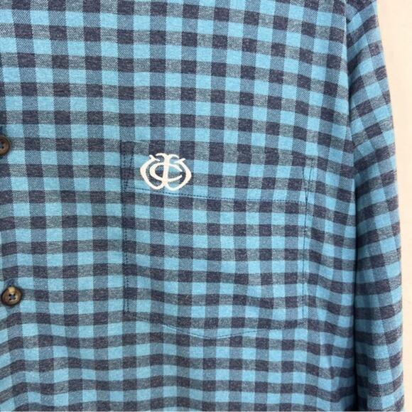 Peter Millar Crown Sport Blue Vedder Gingham Shirt Performance Flannel Size L - Picture 7 of 13